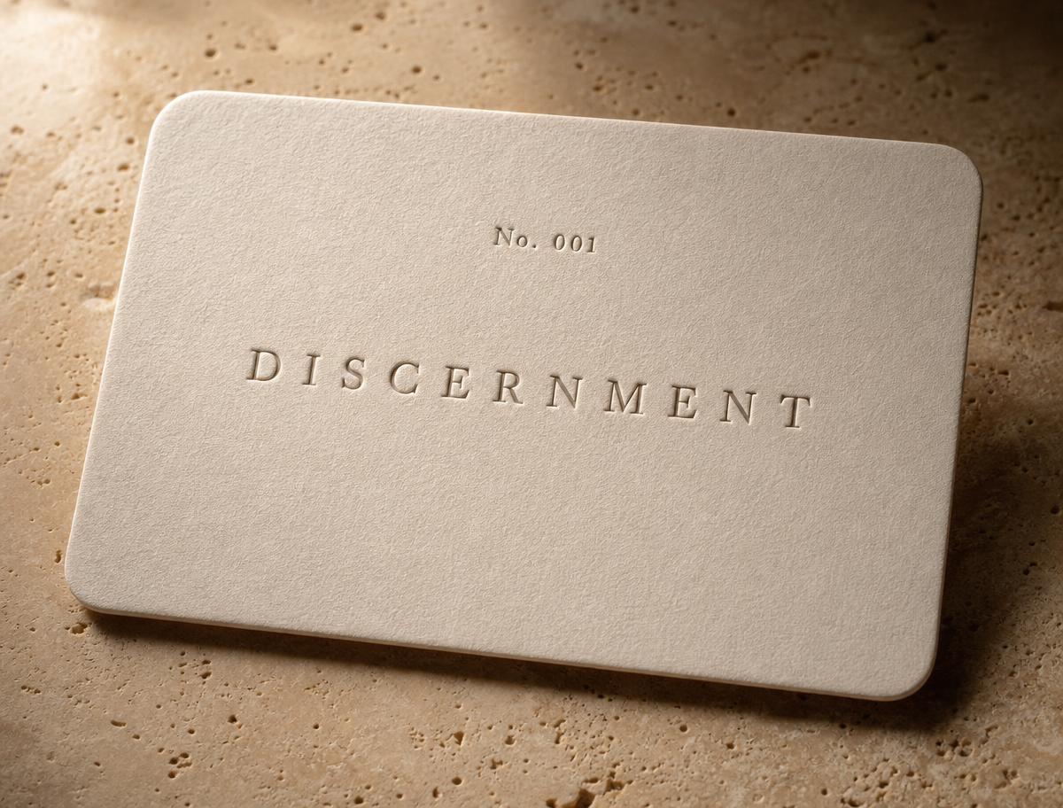 A numbered PHRONOS Reflection Card, letterpress on heavyweight cotton stock